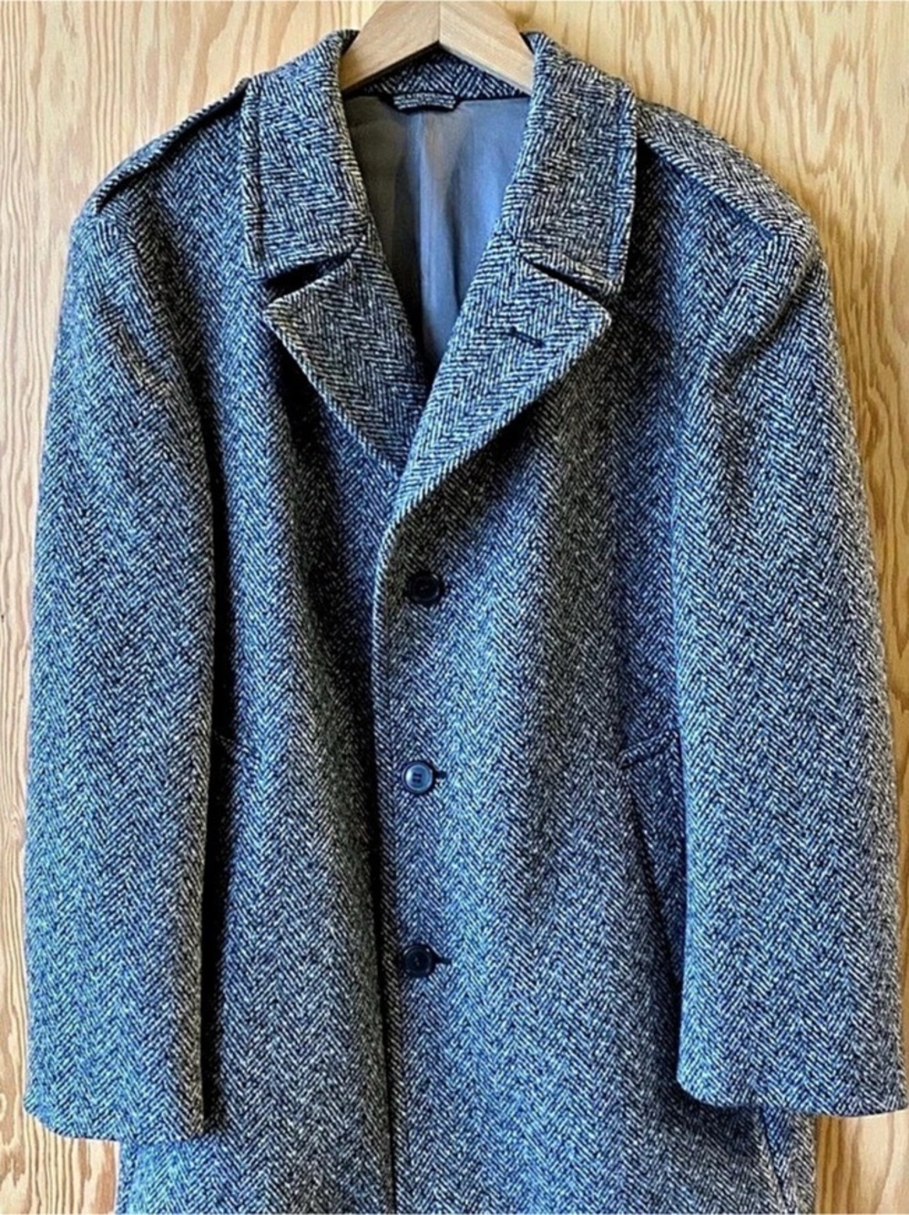 Wool Houndstooth Pea Coat in Gray & Black Like New